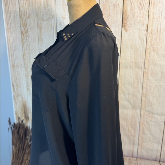 Nicki Minaj Black Chiffon Studded Collar Button Down Blouse XXL back cut outs - Picture 3 of 6